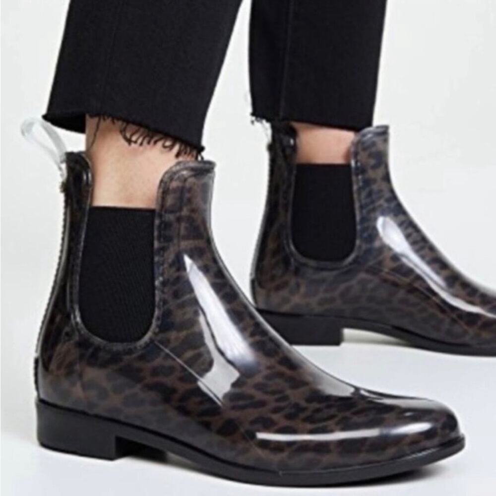Sam Edelman Animal Print Rain Boots Chelsea Ankle Bootie Black Brown US 9
